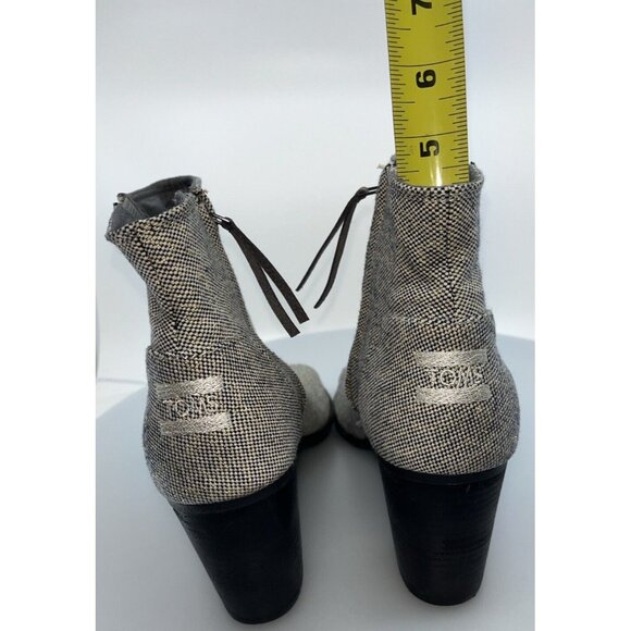 Toms Tweed Fabric Open Toe Booties Size 11 Gold Accent Thread Dark Brown Chunk H - Picture 14 of 16